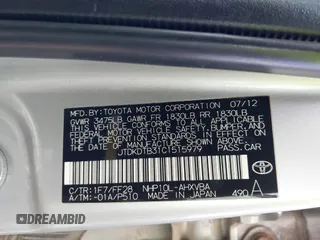 2012 Toyota Prius One z VIN JTDKDTB31C1515979, wystawiony jako IAAI lot #42113818 z przebiegiem 184 528 mil mil oraz . Historia ofert i sprzedaży dostępna na DreamBid. Obrazek 9.