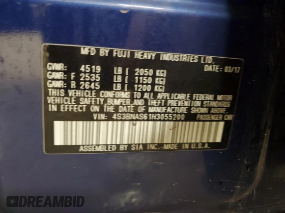 2017 Subaru Legacy Sport with VIN 4S3BNAS61H3055200, listed as a Copart auction lot 49849845 with 0 mi miles and Salvage Title. Bid and sale history available at carsss.com. Image 14.