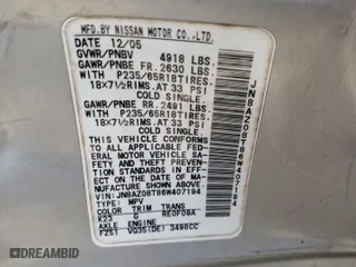 2006 Nissan Murano S with VIN JN8AZ08T86W407194, listed as a Copart auction lot 72197224 with 169,256 mi miles and Salvage Title. Bid and sale history available at carsss.com. Image 13.
