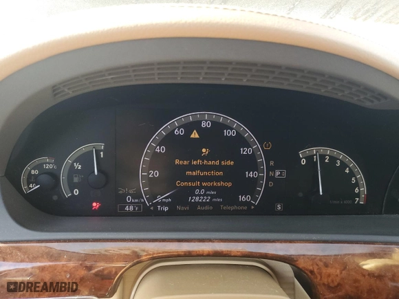 2009 Mercedes-Benz S-Class 5.5L V8 with VIN WDDNG71X79A245980, listed as a Copart auction lot 48012025 with 128,222 mi miles and Salvage Title. Bid and sale history available at carsss.com. Image 9.