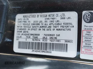 2009 Nissan 370Z Touring with VIN JN1AZ44E39M408668, listed as a IAAI auction lot 41231840 with 93,826 mi miles and . Bid and sale history available at DreamBid. Image 9.