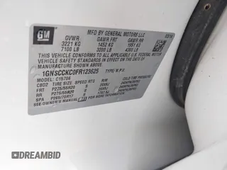 2015 Chevrolet Tahoe LTZ с VIN 1GNSCCKC0FR123625, выставлен на аукционе IAAI как лот 42098188 с пробегом 108 696 миль миль и . История ставок и продаж доступна на DreamBid. Изображение 9.