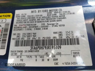 2018 Ford Fusion SE z VIN 3FA6P0H79JR195109, wystawiony jako IAAI lot #41664930 z przebiegiem 105 374 mil mil oraz . Historia ofert i sprzedaży dostępna na DreamBid. Obrazek 9.