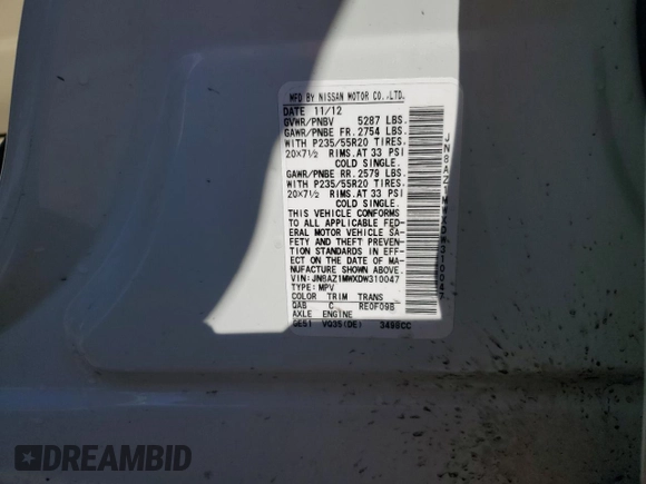2013 Nissan Murano SV with VIN JN8AZ1MWXDW310047, listed as a Copart auction lot 69768364 with 69,999 mi miles and Salvage Title. Bid and sale history available at carsss.com. Image 13.