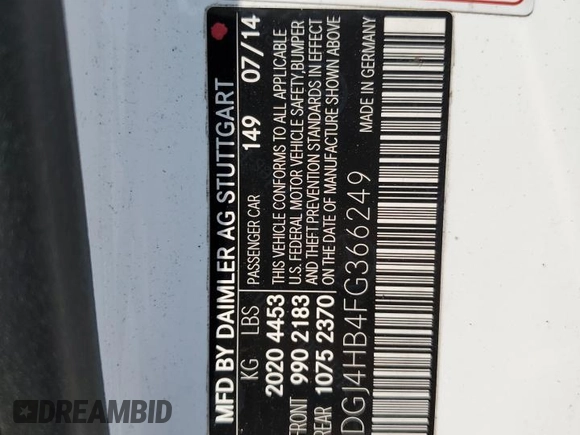 2015 Mercedes-Benz C 250 with VIN WDDGJ4HB4FG366249, listed as a Copart auction lot 59894625 with 92,439 mi miles and Clean title. Bid and sale history available at DreamBid. Image 12.