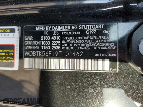 2009 Mercedes-Benz CLK-Class 3.5L with VIN WDBTK56F19T101462, listed as a Copart auction lot 78019244 with 170,288 mi miles and Salvage Title. Bid and sale history available at carsss.com. Image 14.