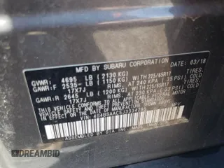 2018 Subaru Outback with VIN 4S4BSAAC5J3334795, listed as a Copart auction lot 60635945 with 53,700 mi miles and Salvage title. Bid and sale history available at DreamBid. Image 12.
