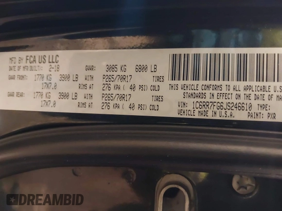2018 Ram 1500 Express with VIN 1C6RR7FG6JS246610, listed as a IAAI auction lot 41429810 with 107,212 mi miles and . Bid and sale history available at DreamBid. Image 9.