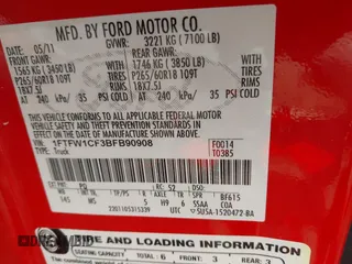 2011 Ford F-150 XL with VIN 1FTFW1CF3BFB90908, listed as a IAAI auction lot 41824680 with 330,238 mi miles. Bid and sale history available at carsss.com. Image 9.