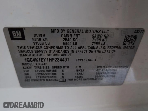 2017 Chevrolet Silverado 3500HD High Country with VIN 1GC4K1EY1HF234401, listed as a Copart auction lot 51244755 with 134,691 mi miles and Salvage Title. Bid and sale history available at DreamBid. Image 14.