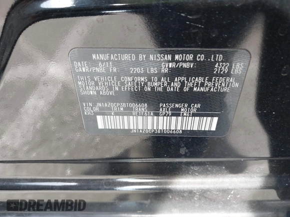 2011 Nissan LEAF SL-e with VIN JN1AZ0CP3BT006608, listed as a IAAI auction lot 41631300 with 60,831 mi miles. Bid and sale history available at carsss.com. Image 9.