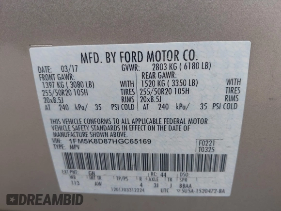 2017 Ford Explorer XLT с VIN 1FM5K8D87HGC65169, выставлен на аукционе IAAI как лот 42738102 с пробегом 201 866 миль миль и . История ставок и продаж доступна на DreamBid. Изображение 9.
