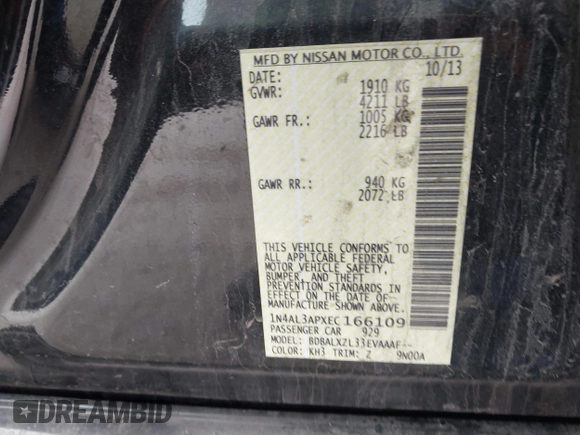 2014 Nissan Altima SV with VIN 1N4AL3APXEC166109, listed as a IAAI auction lot 41919039 with 172,087 mi miles and . Bid and sale history available at DreamBid. Image 9.