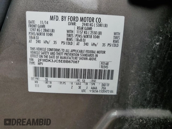 2014 Ford Edge SEL with VIN 2FMDK3JC5EBB67087, listed as a Copart auction lot 66962064 with 221,589 mi miles and Salvage Title. Bid and sale history available at carsss.com. Image 15.