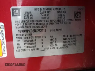 2013 GMC Acadia SLE z VIN 1GKKVPKD6DJ262919, wystawiony jako Copart lot #50037295 z przebiegiem 120 844 mil mil oraz Szkoda całkowita • Salvage title. Historia ofert i sprzedaży dostępna na DreamBid. Obrazek 13.