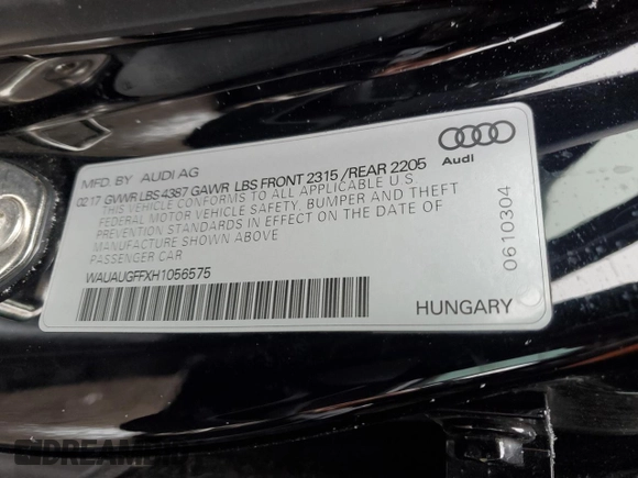 2017 Audi A3 Sedan Premium with VIN WAUAUGFFXH1056575, listed as a Copart auction lot 38996434 with 106,952 mi miles. Bid and sale history available at carsss.com. Image 12.