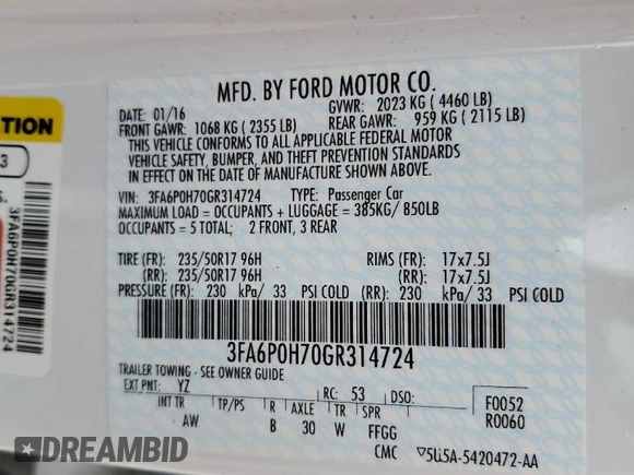 2016 Ford Fusion SE с VIN 3FA6P0H70GR314724, выставлен на аукционе Copart как лот 56130185 с пробегом 95 842 миль миль и Списание • Salvage title. История ставок и продаж доступна на DreamBid. Изображение 12.
