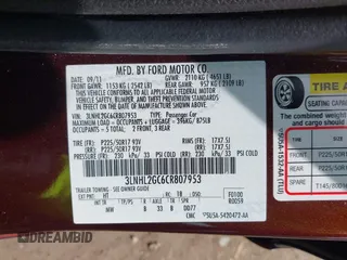 2012 Lincoln MKZ with VIN 3LNHL2GC6CR807953, listed as a IAAI auction lot 42150405 with 61,415 mi miles. Bid and sale history available at carsss.com. Image 9.