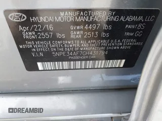 2016 Hyundai Sonata Sport with VIN 5NPE34AF7GH431794, listed as a IAAI auction lot 41838871 with 117,833 mi miles and . Bid and sale history available at DreamBid. Image 9.