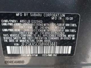 2021 Subaru Forester Limited with VIN JF2SKASC6MH443441, listed as a IAAI auction lot 42428177 with 72,686 mi miles and . Bid and sale history available at DreamBid. Image 9.