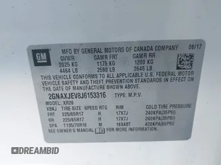 2018 Chevrolet Equinox LT with VIN 2GNAXJEV8J6153316, listed as a IAAI auction lot 42007184 with 102,676 mi miles and . Bid and sale history available at carsss.com. Image 9.
