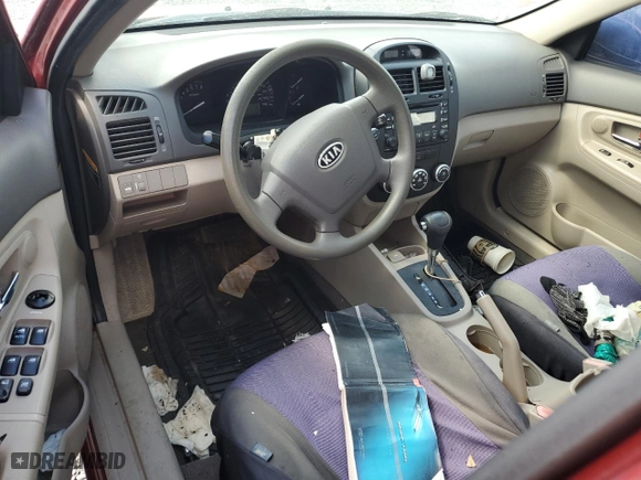2008 Kia Spectra EX with VIN KNAFE121985522208, listed as a Copart auction lot 73671544 with 0 mi miles and Salvage Title. Bid and sale history available at carsss.com. Image 8.