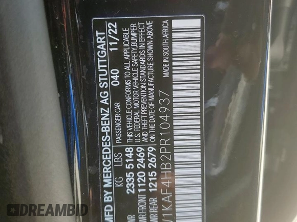 2023 Mercedes-Benz C 300 z VIN W1KAF4HB2PR104937, wystawiony jako Copart lot #63710965 z przebiegiem 21 459 mil mil oraz Szkoda całkowita • Salvage title. Historia ofert i sprzedaży dostępna na DreamBid. Obrazek 12.