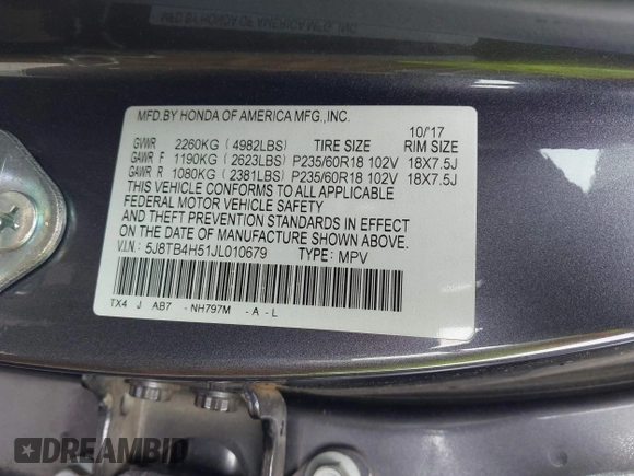 2018 Acura RDX Technology with VIN 5J8TB4H51JL010679, listed as a IAAI auction lot 41973440 with 97,643 mi miles and . Bid and sale history available at carsss.com. Image 9.