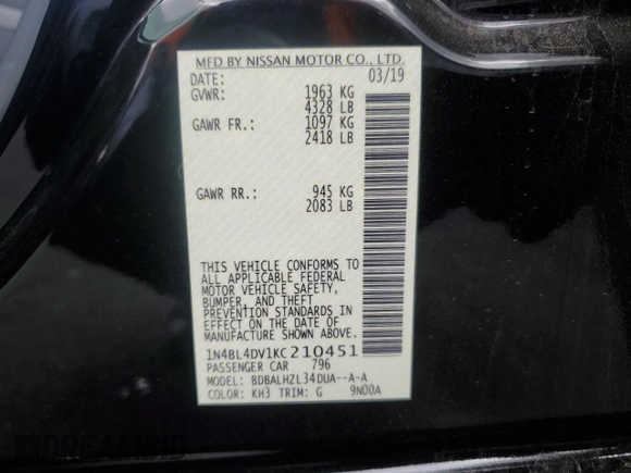 2019 Nissan Altima 2.5 SV with VIN 1N4BL4DV1KC210451, listed as a Copart auction lot 48364735 with 110,087 mi miles and Salvage Title. Bid and sale history available at carsss.com. Image 12.