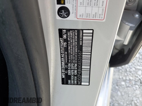 2019 Mercedes-Benz E 300 with VIN WDDZF4JB6KA526567, listed as a Copart auction lot 54057835 with 86,585 mi miles and Salvage Title. Bid and sale history available at DreamBid. Image 12.