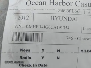 2012 Hyundai Azera with VIN KMHFH4JG0CA191354, listed as a IAAI auction lot 41308509 with Not provided miles and . Bid and sale history available at DreamBid. Image 9.