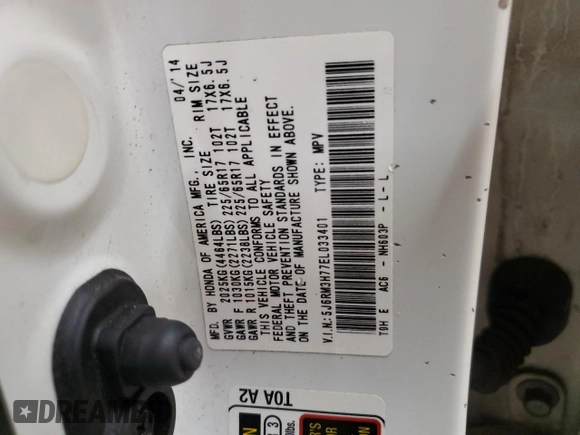 2014 Honda CR-V EX-L with VIN 5J6RM3H77EL033401, listed as a Copart auction lot 55260205 with 82,717 mi miles and Salvage Title. Bid and sale history available at carsss.com. Image 12.