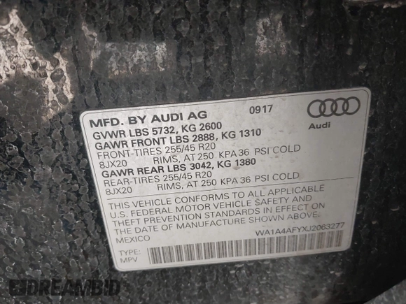 2018 Audi SQ5 Premium Plus z VIN WA1A4AFYXJ2063277, wystawiony jako IAAI lot #41657799 z przebiegiem 86 111 mil mil oraz . Historia ofert i sprzedaży dostępna na DreamBid. Obrazek 9.