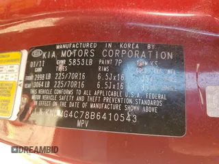2011 Kia Sedona LX with VIN KNDMG4C78B6410543, listed as a Copart auction lot 73153064 with 149,751 mi miles and Non Repairable. Bid and sale history available at carsss.com. Image 13.