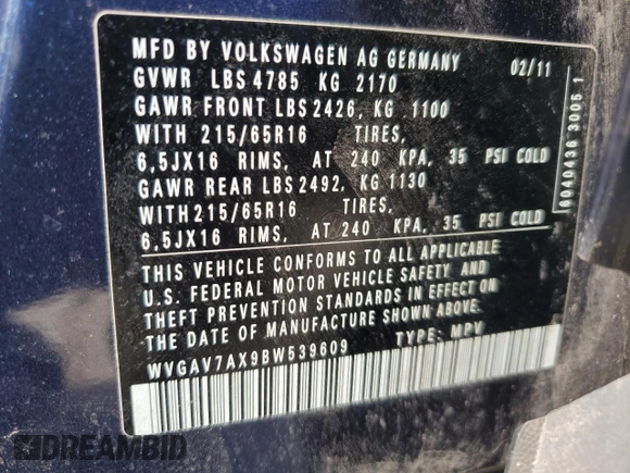 2011 Volkswagen Tiguan SEL w/Premium Navi z VIN WVGAV7AX9BW539609, wystawiony jako Copart lot #51367425 z przebiegiem 137 344 mil mil oraz Czysty tytuł • Clean title. Historia ofert i sprzedaży dostępna na DreamBid. Obrazek 12.