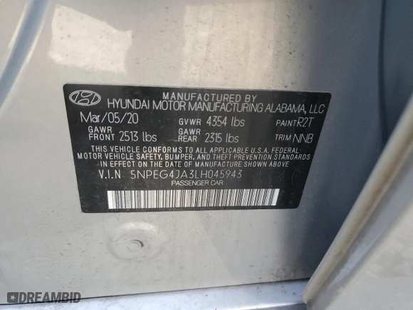 2020 Hyundai Sonata SE with VIN 5NPEG4JA3LH045943, listed as a Copart auction lot 50143495 with 66,054 mi miles and Salvage Title. Bid and sale history available at carsss.com. Image 12.