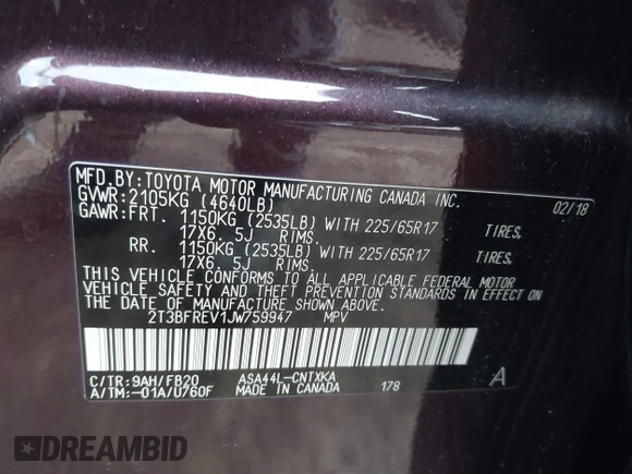 2018 Toyota RAV4 LE with VIN 2T3BFREV1JW759947, listed as a IAAI auction lot 41349336 with 54,439 mi miles. Bid and sale history available at carsss.com. Image 9.