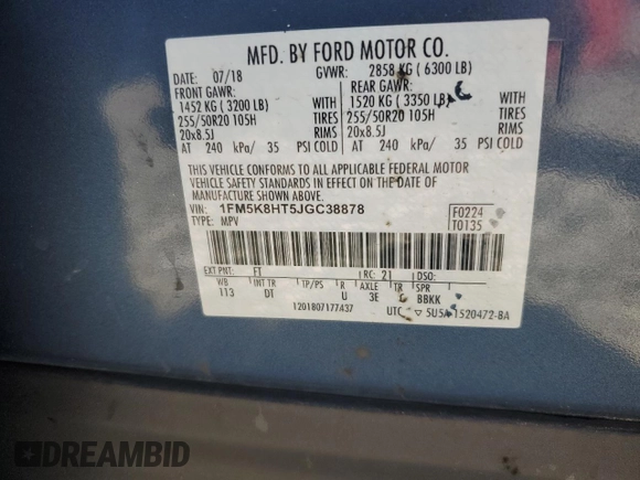 2018 Ford Explorer Platinum with VIN 1FM5K8HT5JGC38878, listed as a Copart auction lot 46522295 with 81,768 mi miles and Salvage Title. Bid and sale history available at DreamBid. Image 15.