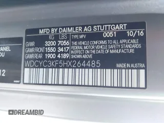 2017 Mercedes-Benz G 550 z VIN WDCYC3KF5HX264485, wystawiony jako IAAI lot #42298298 z przebiegiem 46 442 mil mil oraz . Historia ofert i sprzedaży dostępna na DreamBid. Obrazek 9.
