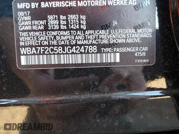 2018 BMW 7 Series ALPINA B7 xDrive with VIN WBA7F2C58JG424788, listed as a Copart auction lot 46751243 with 416 mi miles. Bid and sale history available at carsss.com. Image 13.