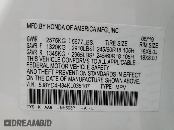 2019 Acura MDX с VIN 5J8YD4H34KL035107, выставлен на аукционе Copart как лот 60670215 с пробегом 29 275 миль миль и Списание • Salvage title. История ставок и продаж доступна на DreamBid. Изображение 14.