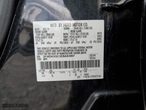 2014 Ford Edge SE with VIN 2FMDK3GC3EBA53967, listed as a Copart auction lot 53341795 with 146,445 mi miles and Non Repairable. Bid and sale history available at carsss.com. Image 13.