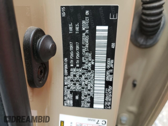 2016 Toyota 4Runner Limited with VIN JTEBU5JR5G5294673, listed as a Copart auction lot 50868695 with 142,527 mi miles and Salvage Title. Bid and sale history available at DreamBid. Image 13.