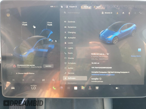 2024 Tesla Model Y Long Range with VIN 7SAYGAEE6RF202481, listed as a Copart auction lot 59208165 with 15,346 mi miles and Salvage title. Bid and sale history available at DreamBid. Image 9.