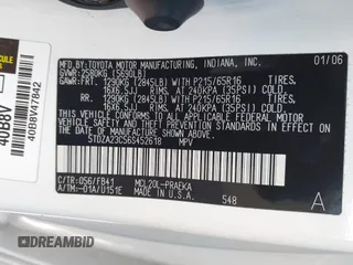 2006 Toyota Sienna CE with VIN 5TDZA23C56S452618, listed as a IAAI auction lot 41965413 with 133,253 mi miles and . Bid and sale history available at carsss.com. Image 9.