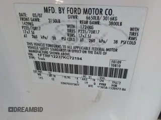 2007 Ford F-150 XL with VIN 1FTRF12237KC72194, listed as a Copart auction lot 86137584 with 245,058 mi miles and Clean Title. Bid and sale history available at carsss.com. Image 12.