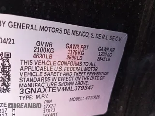 2021 Chevrolet Equinox LT with VIN 3GNAXTEV4ML379347, listed as a IAAI auction lot 42847624 with 60,488 mi miles and . Bid and sale history available at DreamBid. Image 25.