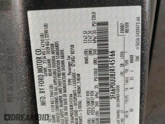 2018 Ford Fusion Hybrid S with VIN 3FA6P0UU8JR145166, listed as a Copart auction lot 71016294 with 54,817 mi miles and Salvage Title. Bid and sale history available at carsss.com. Image 12.