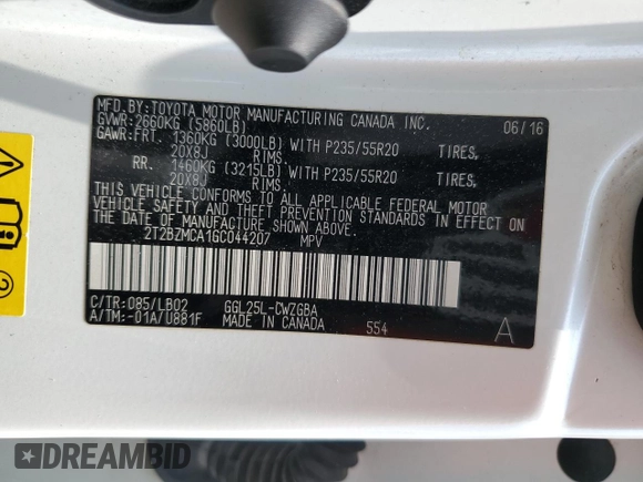 2016 Lexus RX 350 with VIN 2T2BZMCA1GC044207, listed as a Copart auction lot 54190245 with 156,285 mi miles and Salvage Title. Bid and sale history available at DreamBid. Image 13.