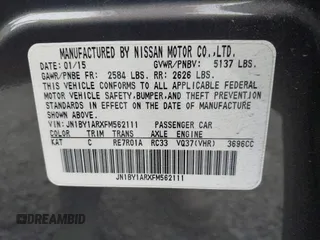 2015 Infiniti Q70 with VIN JN1BY1ARXFM562111, listed as a IAAI auction lot 42473521 with 123,212 mi miles and . Bid and sale history available at DreamBid. Image 9.